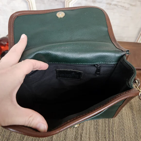 Vintage 1990s Liz Claiborne Handbag Purse Green Brown Crossbody Vtg 90s - Picture 9 of 11